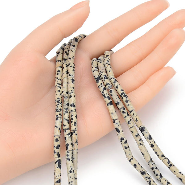 Natural Dalmatian Jasper Gemstone Cylinder Tube Beads, 13x4mm, Hole ID 1mm, 14.5 Inch/1 Strand, GH-H3