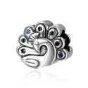 Solid 925 Sterling Silver Peacock Cubic Zirconia Gemstone Charm Bead, Compatible with Pandora...