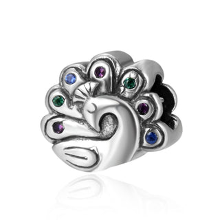 Solid 925 Sterling Silver Peacock Cubic Zirconia Gemstone Charm Bead, Compatible with Pandora...