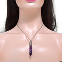 1pc Natural Purple Amethyst Crystal Hexagonal Pile Gemstone Pendant Necklace, 18 Inch Surgical Stainless Steel Chain, GGP-B4