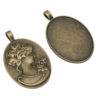 20pcs Large Sturdy Oval Bezels, Pendant Base, Antique Bronze, Designed for 40x30mm Cabochon Resin Cameo Photo, MC-H2