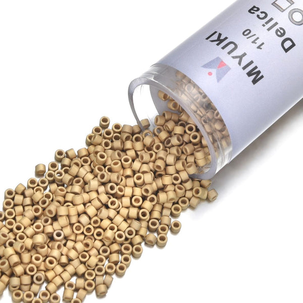 7.5g Miyuki Delica 11/0 Seed Beads, Matte 24Kt Light Gold-Plated DB334