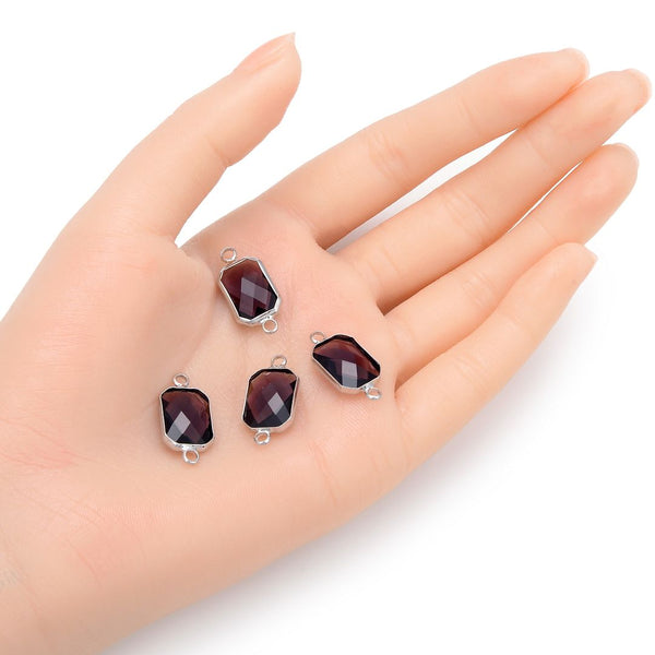 10pcs Grade A February Amethyst Purple Birthstone Rectangle Radiant Cut Links, Sterling Silver Plated Brass, 14mm, CCP12-S2