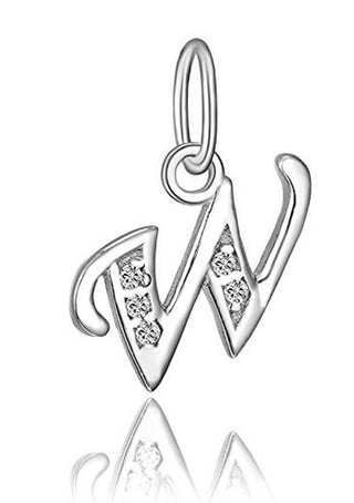 1pc 925 Sterling Silver Letter W Charm, Tarnish Resistant Rhodium Plated, Cubic Zirconia CZ Name Initial Pendant Drop,SSP-C23