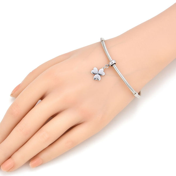 1pc Real 925 Sterling Silver Shamrock Clover Heart Petal Flower Bead Charm Pendant, Compatible with Pandora All Other Charm Pendant Bracelet, EC6-D2