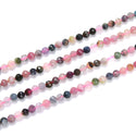 Natural Multi-color Tourmaline Gemstone Tiny Small Faceted Round Beads, 4mm, Hole ID 0.6mm, 15 Inch/1 Strand, GK4-2