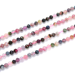 Natural Multi-color Tourmaline Gemstone Tiny Small Faceted Round Beads, 4mm, Hole ID 0.6mm, 15 Inch/1 Strand, GK4-2
