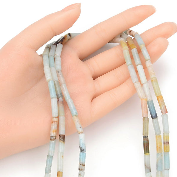 Natural Amazonite Amazonstone Gemstone Cylinder Tube Beads, 13x4mm, Hole ID 1mm, 14.5 Inch/1 Strand, GH-H9