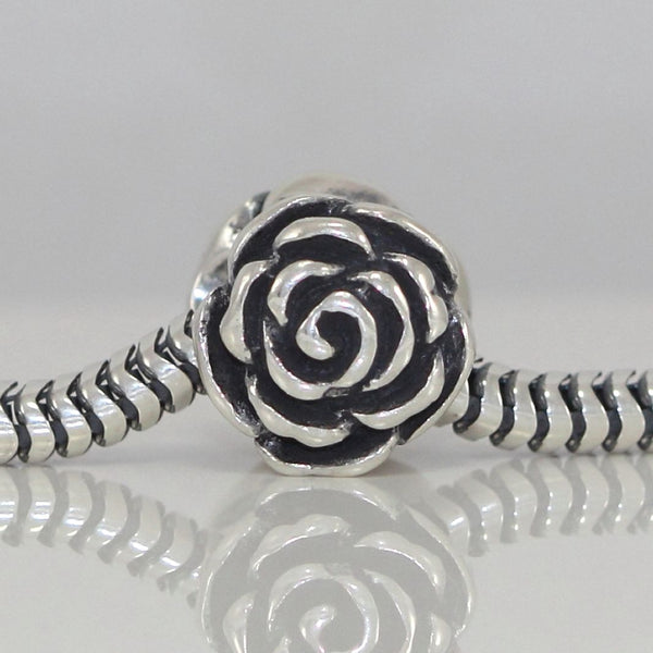 1pc Solid 925 Sterling Silver Love Rose Flower Bead Charm, Compatible with Pandora All Other Charm Bracelet, EC498