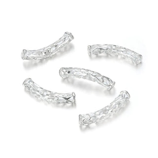 10pcs Large Hole Filigree Flower Tube Beads, Sterling Silver Plated Brass, 28mm, Hole ID 4mm, CF162-S
