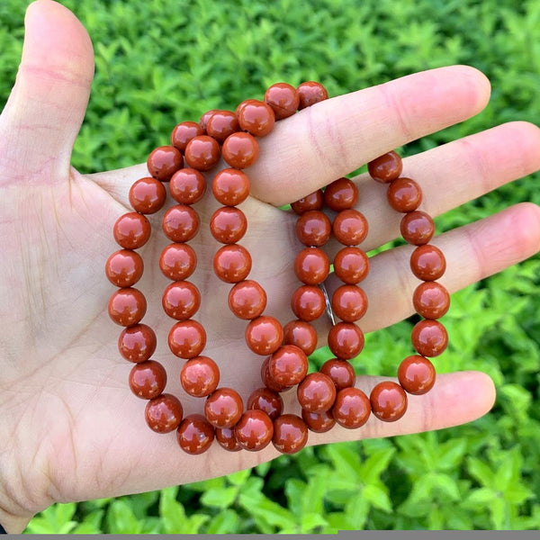 1 Strand Stretch Natural Grade A Red Jasper Beaded Gemstone Bracelet, 8mm Bead, Length Selections: 7 inch/7.5 inch/8 inch/8.5 inch