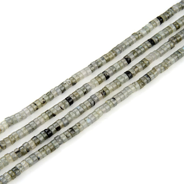 Natural Grey Labradorite Gemstone Heishi Tube Rondelle Beads, 4x2mm/Small, Hole ID 0.9mm, 14.5 Inch/1 Strand, GH-C4