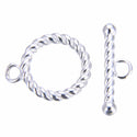 2 Sets 925 Sterling Silver Round Twisted Toggle Clasps, T-Bar Jewelry Closure, 13mm (0.51 Inch), SS397
