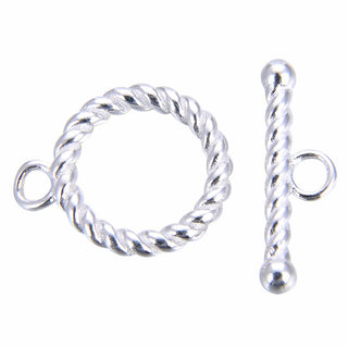 2 Sets 925 Sterling Silver Round Twisted Toggle Clasps, T-Bar Jewelry Closure, 13mm (0.51 Inch), SS397