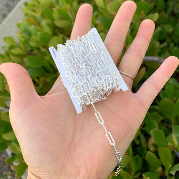 5 Feet 925 Sterling Silver Unfinished Paperclip Cable Chain Links, 3.5mm, Large Thick, SSK-D5