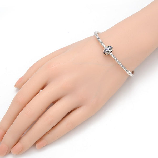 1pc 925 Sterling Silver June Birthstone Bead Charm, Light Purple Alexandrite Cubic Zirconia CZ, 11x6.8mm, Hole ID 4.5mm, EC1-A6