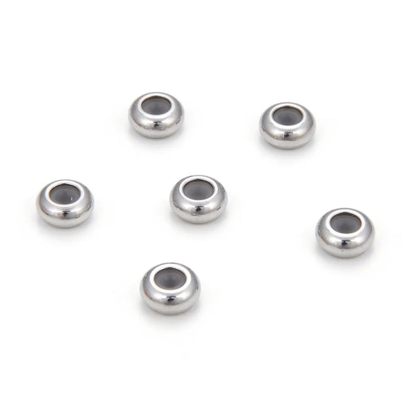 20pcs 304 Surgical Stainless Steel 10x5mm Bead Holder Rubber Stopper Spacer Fits Chain Cord (2.5mm/3mm)