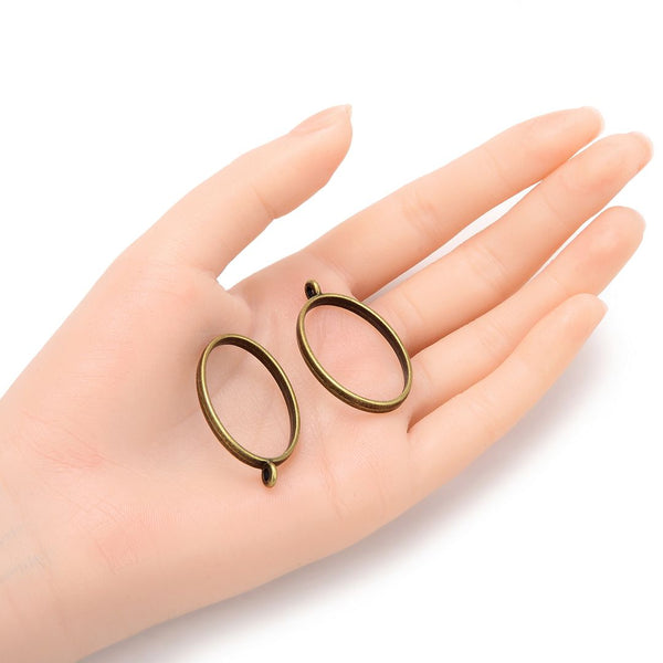 20pcs Open Back Oval Bezel Blanks, Pendant Base, Large Resin Mold, Tarnish Resistant Antique Bronze, 39x23mm, CF287-3