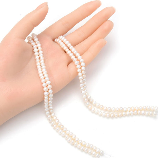 Adabele Natural AAA Grade Round Pearl Beads, White Cultured Freshwater Pearls, 4 - 5mm, 1 Strand/14 Inch, FPA-45