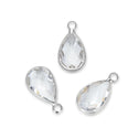 10pcs Grade A April Crystal Clear Teardrop Birthstone Charm Drop, Sterling Silver Plated Brass, Size Selections: 11x7mm, 14x8mm, 16x9mm