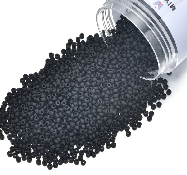 25g Miyuki Rocaille 11/0 Round Seed Beads Opaque Matte Black RR-401F