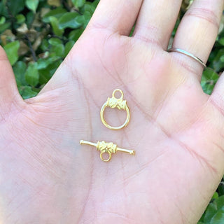 2 sets 925 Sterling Silver Flower Toggle Clasps, Real 18K Yellow Gold Plated, Size Selections: 9mm/12mm/15mm