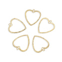 20pcs Brushed Raw Brass Heart Pendant Connector, 2-Hole, 21mm, Unplated/Uncoated, CF-C4