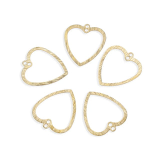 20pcs Brushed Raw Brass Heart Pendant Connector, 2-Hole, 21mm, Unplated/Uncoated, CF-C4