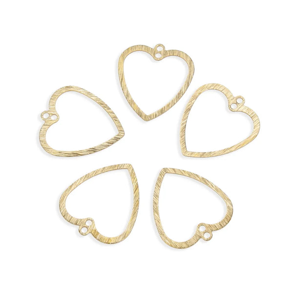 20pcs Brushed Raw Brass Heart Pendant Connector, 2-Hole, 21mm, Unplated/Uncoated, CF-C4