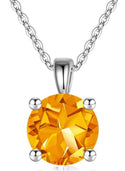 925 Sterling Silver November Birthstone Solitaire Necklace, 6mm/0.84 Carat Yellow Topaz Cubic Zirconia CZ, Length Selections: 16 inch/18 inch