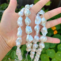 15 Inch AAA Grade High Luster Natural Baroque Pearl Beads, Irregular White Cultured Freshwater Flameball Teardrop Pearls, Large 14mm-25mm Flameball Pearls, Hole ID 1mm, PA3-25