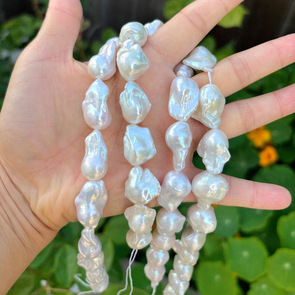 15 Inch AAA Grade High Luster Natural Baroque Pearl Beads, Irregular White Cultured Freshwater Flameball Teardrop Pearls, Large 14mm-25mm Flameball Pearls, Hole ID 1mm, PA3-25