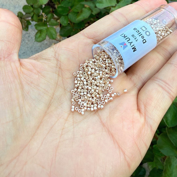 30g Miyuki Delica 11/0 Seed Beads, Opaque Galvanized Champagne DB433
