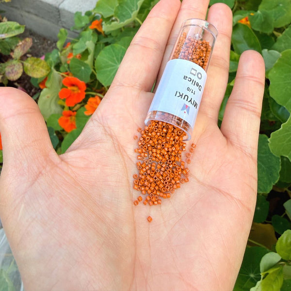 7.5g Miyuki Delica 11/0 Seed Beads, Duracoat Opaque Persimmon Orange DB2108