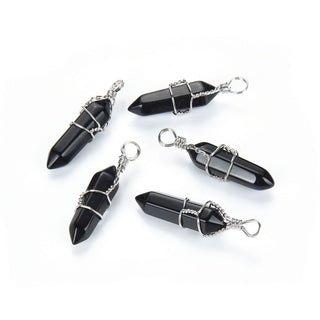 4pcs Natural Black Obsidian Gemstone Pendants, 38mm Loose Bullet Point Stone Drops, G2P-E9