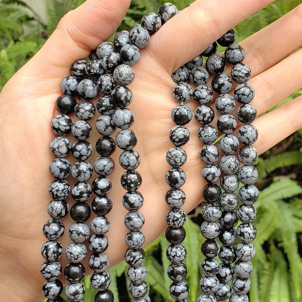 Natural Snowflake Obsidian Gemstone Round Beads, 1 Strand/15 Inch, Size Selections: 4mm/6mm/8mm/10mm