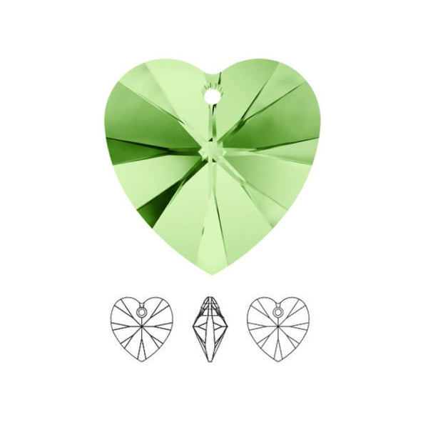 20pcs Top Drilled Valentine Heart Drop Crystal Beads, August Peridot Green Birthstone Beads, 10mm, Hole ID 1mm, BB15-8
