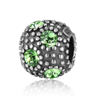1pc 925 Sterling Silver August Birthstone Bead Charm, Green Peridot Cubic Zirconia CZ, 10.3x9mm, Hole ID 4.5mm, EC1-M8