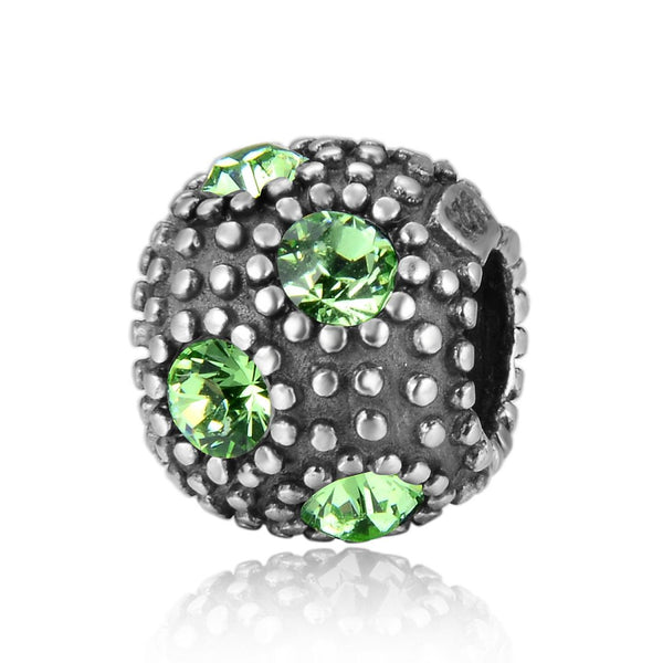 1pc 925 Sterling Silver August Birthstone Bead Charm, Green Peridot Cubic Zirconia CZ, 10.3x9mm, Hole ID 4.5mm, EC1-M8