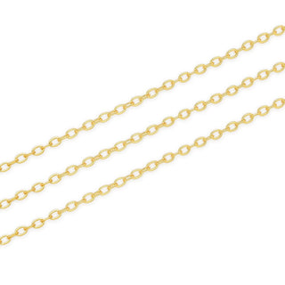16.5 Feet Tarnish Resistant Diamond Cut Flat Cable Chain Link, 18K Yellow Gold Plated Brass, Size Selections: 1.3mm/1.5mm/2.5mm