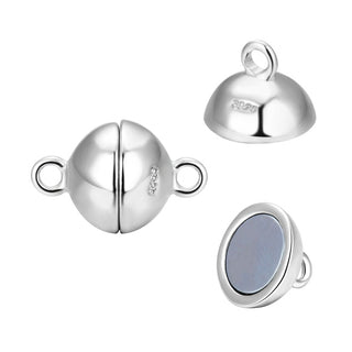 1pc 925 Sterling Silver Round Ball Magnetic Clasp, Tarnish Resistant Rhodium Plated, 8mm, SS55-3