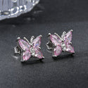 1 Pair 925 Sterling Silver October Birthstone Butterfly Stud Earrings, 10mm, Cubic Zirconia CZ Pink Tourmaline Stone, SSE83-10