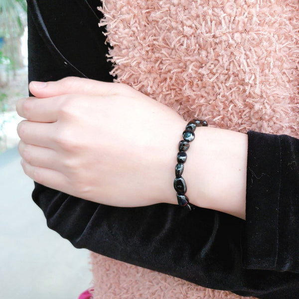 1 Strand Stretch Natural Black Tourmaline Free Form Gemstone Bracelet, 7-10mm Beads, Length Selections: 7 inch/7.5 inch