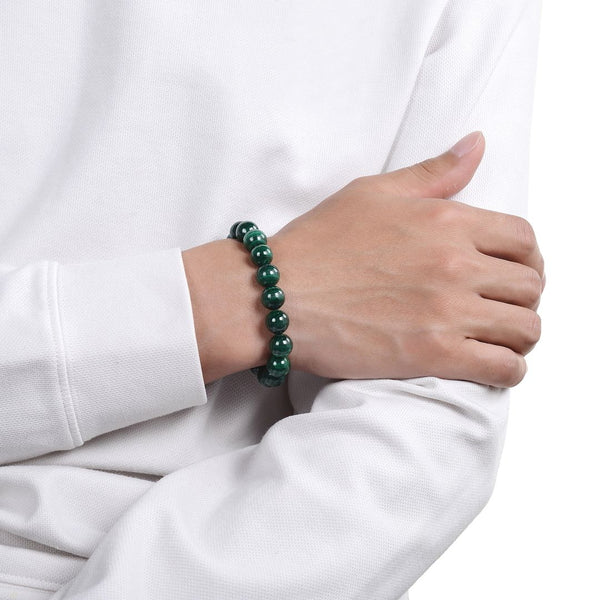 1 Strand Stretch Natural Green Malachite Beaded Gemstone Bracelet, 10mm Bead, Length Selections: 7 inch/7.5 inch/8 inch/8.5 inch