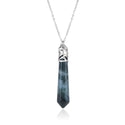 1pc Natural Indian Agate Hexagonal Pile Gemstone Pendant Necklace, 18 Inch Surgical Stainless Steel Chain, GGP-B6
