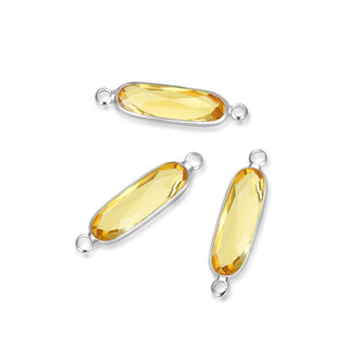10pcs Grade A November Topaz Yellow Rectangle Bar Birthstone Links, Sterling Silver Plated Brass, 21x7mm, CCP9-S11