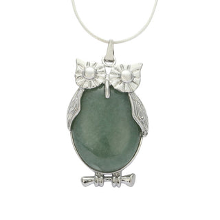 1pc Natural Green Aventurine Gemstone Owl Pendant Necklace, 18 Inch Surgical Stainless Steel Chain, GGP-F5