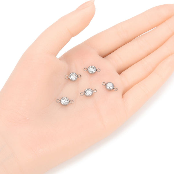 10pcs Grade A April Crystal Clear Birthstone Links, Stainless Steel, Tarnish Resistant, 6mm, CCP34-4