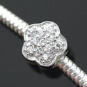 1pc Real 925 Sterling Silver Sparkle Flower Cubic Zirconia Bead Charm, Compatible with Pandora All Other Charm Bracelet, EC6-B1