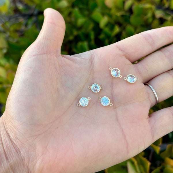 2pcs 1/20 14K Gold Filled April Birthstone Links, Clear Cubic Zirconia, 6mm, Non Tarnish, JK10-B4